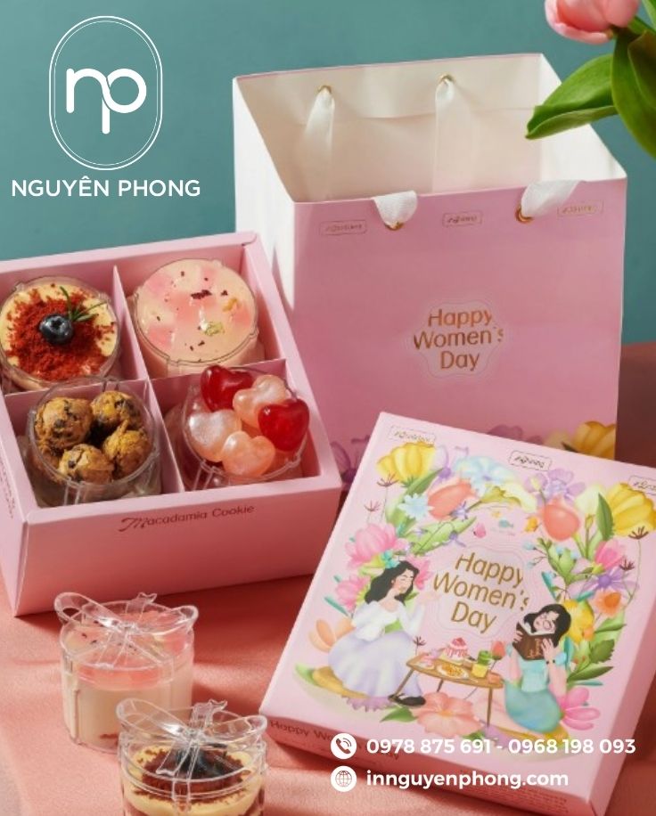 Mẫu túi giấy đựng bánh kẹo in ép kim thương hiệu 